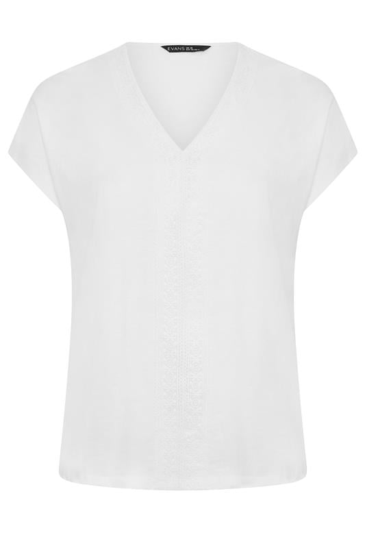EVANS Plus Size White Cotton Crochet Trim Top | Evans 5