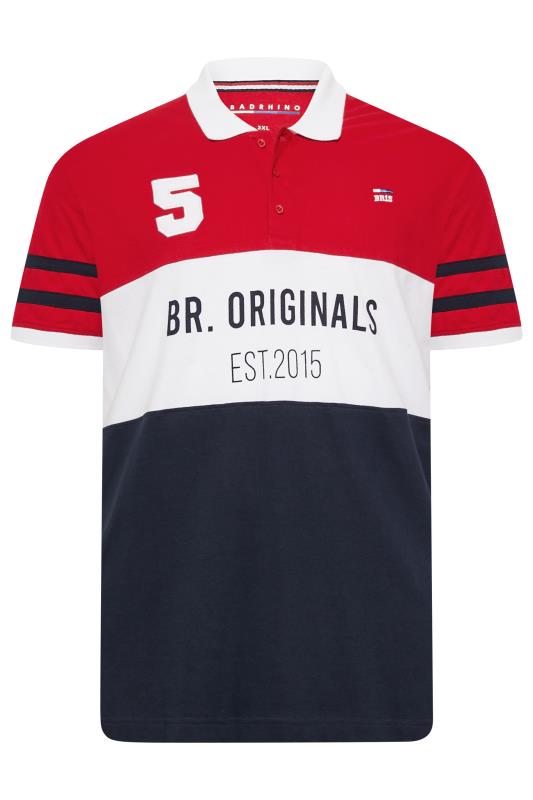BadRhino Big & Tall Red Colour Block Logo Polo Shirt | BadRhino 3