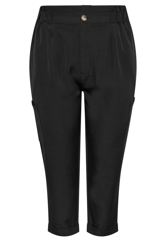 YOURS Plus Size Black Paperbag Waist Cargo Trousers | Yours Clothing  5