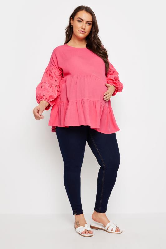 BUMP IT UP MATERNITY Plus Size Pink Broderie Top | Yours Clothing 2