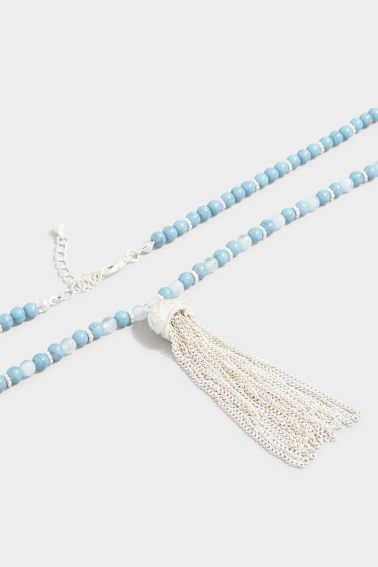 Blue Bead Tassel Pendant Long Necklace 3