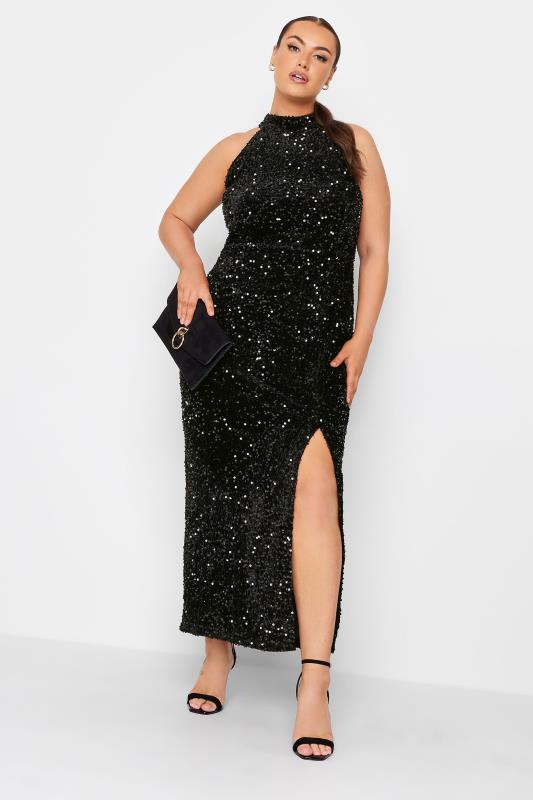 YOURS LONDON Plus Size Black Sequin Embellished Side Split Maxi Dress | Yours Clothing 2
