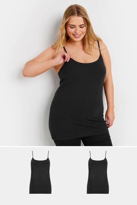 Plus Size  YOURS Curve 2 PACK Black Cami Tops