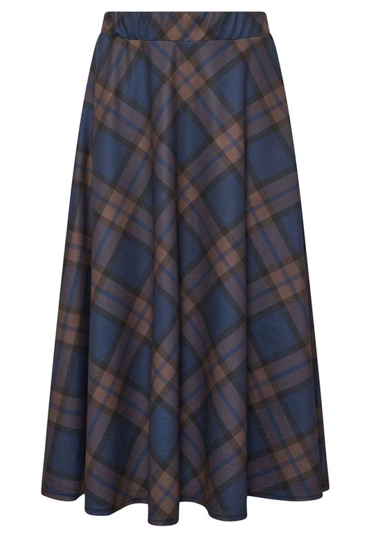 PixieGirl Petite Women's Brown & Blue Check Midi Skirt | PixieGirl 5