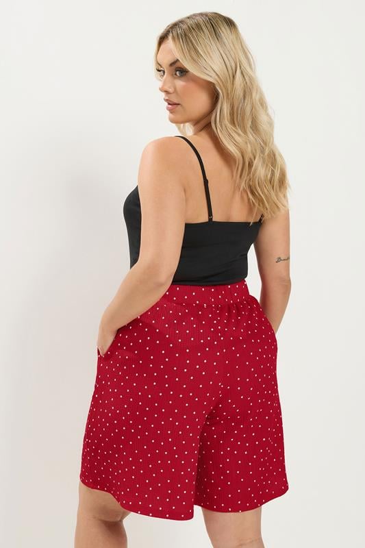 YOURS Plus Size Red Polka Dot Crinkle Shorts | Yours Clothing 2