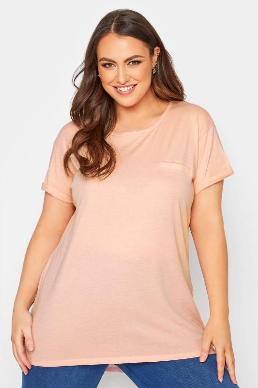 Plus Size  YOURS FOR GOOD Curve Pale Pink Cotton Blend Pocket T-Shirt