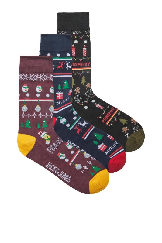  dla puszystych JACK & JONES 3 PACK Black & Red Christmas Socks Gift Set