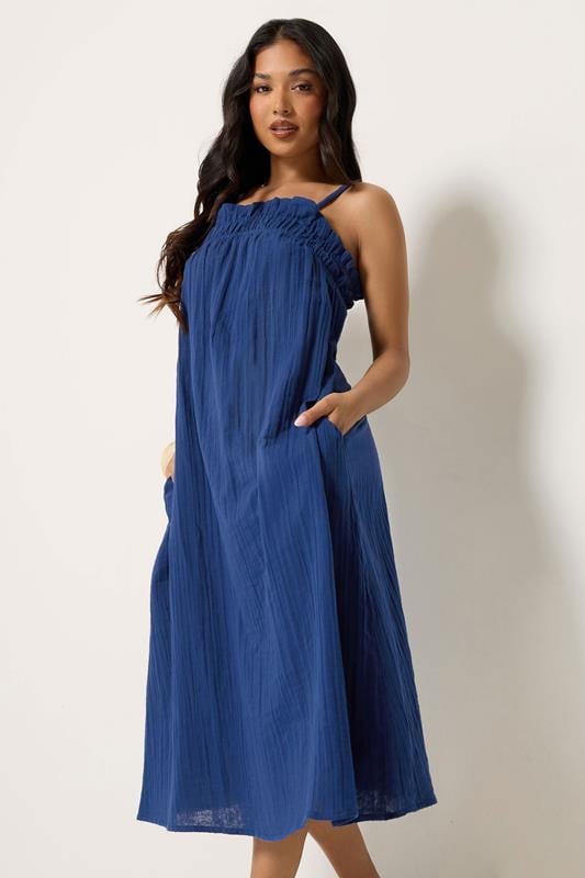  PixieGirl Petite Maxikleid in Marineblau aus Baumwolle und Mulltuch