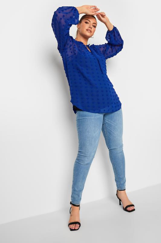 YOURS Curve Plus Size Cobalt Blue Dobby Blouse | Yours Clothing  2