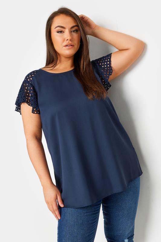 Grande Taille YOURS Curve Navy Blue Flutter Sleeve Top
