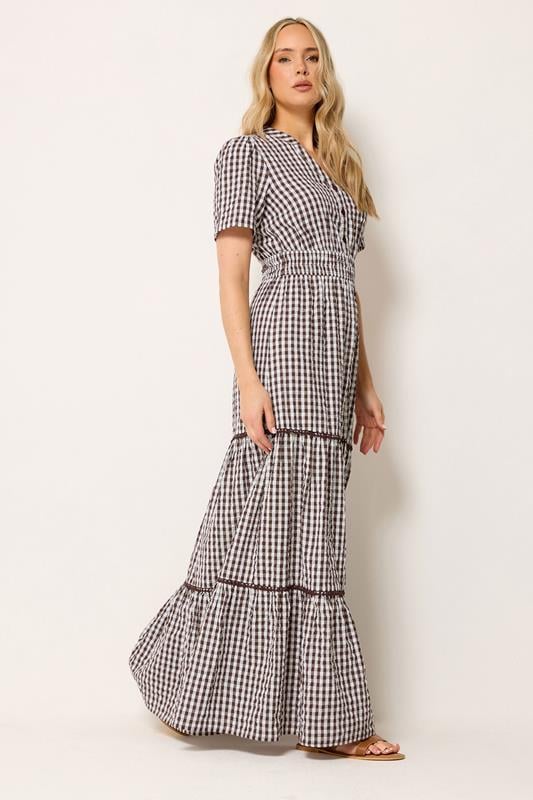  LTS Tall Maxikleid in Schokobraun aus Baumwolle mit Vichy-Karos