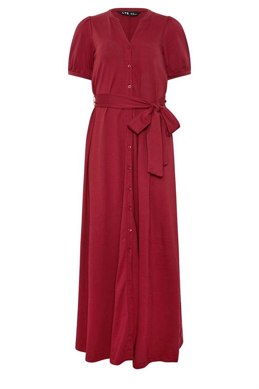 LTS Tall Women's Berry Red Button Belted Cotton Midi Dress | Long Tall Sally  5