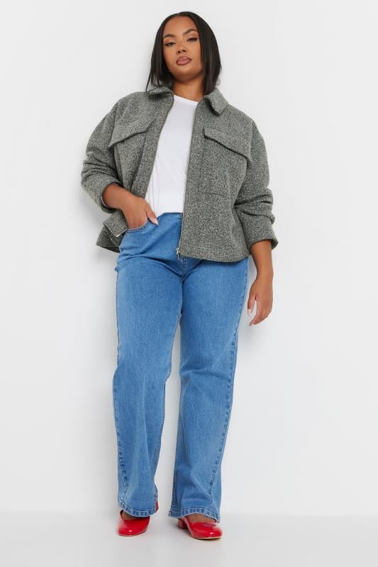 YOURS Plus Size Grey Cropped Boucle Jacket | Yours Clothing 5