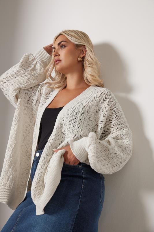 Plus Size  YOURS Curve White Pointelle Cardigan