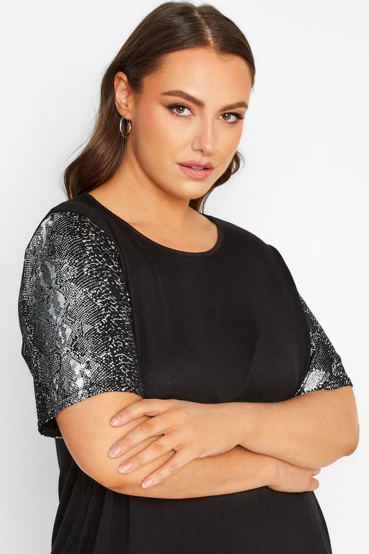 LIMITED COLLECTION Plus Size Black Snake Print Sleeve T-Shirt | Yours Clothing 4