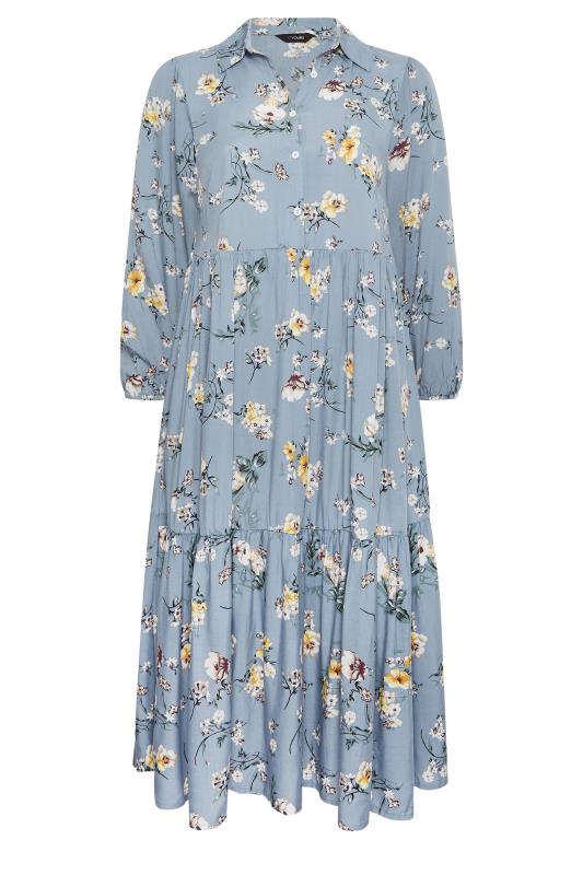 YOURS Plus Size Blue Floral Tiered Shirt Dress | Yours Clothing 6