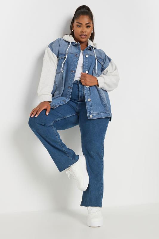 YOURS Plus Size Blue Sweatshirt Hooded Denim Jacket | Yours Clothing 3