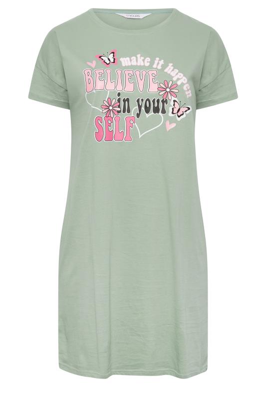 YOURS Plus Size Green 'Believe In Yourself' Sleep Tee Nightdress | Yours Clothing 5