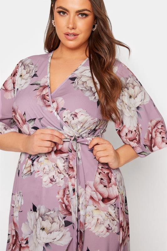 YOURS LONDON Plus Size Pink Floral Print Midi Wrap Dress | Yours Clothing 4