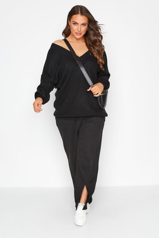 Plus Size Curve Black V-Neck Knitted Jumper | Yours Clothing 2