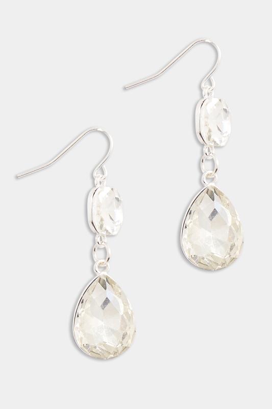Silver Tone  Diamante Drop Earrings | Yours Clothing 2