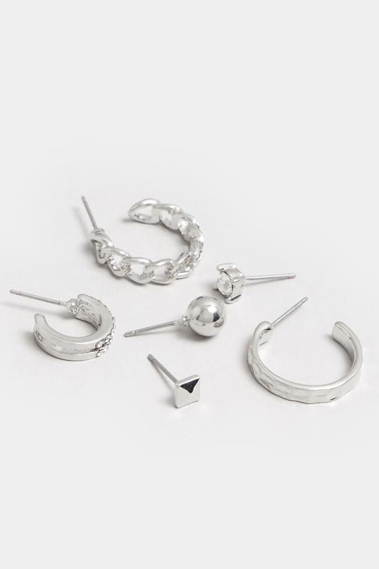 6 PACK Silver Tone Mixed Stud & Hoop Earrings | Yours Clothing  4