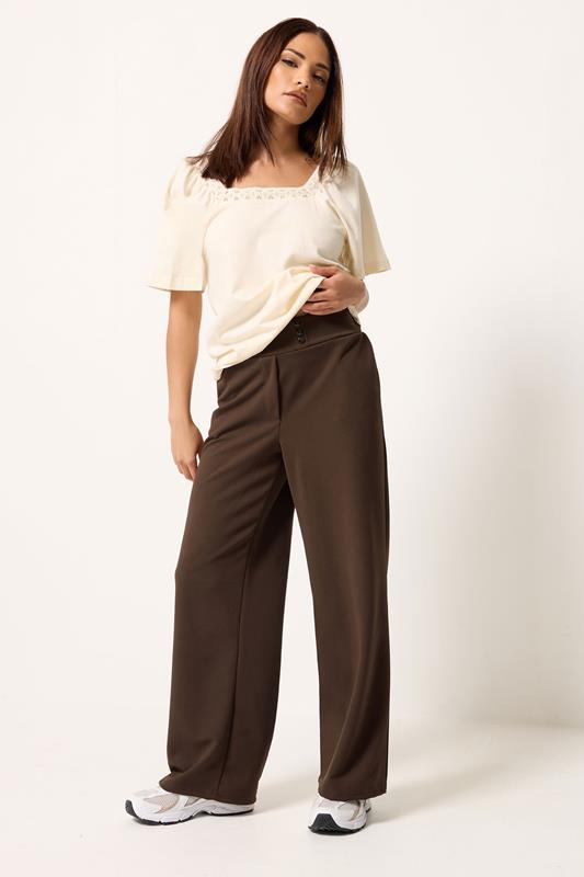 PixieGirl Petite Chocolate Brown Scuba Button Trousers