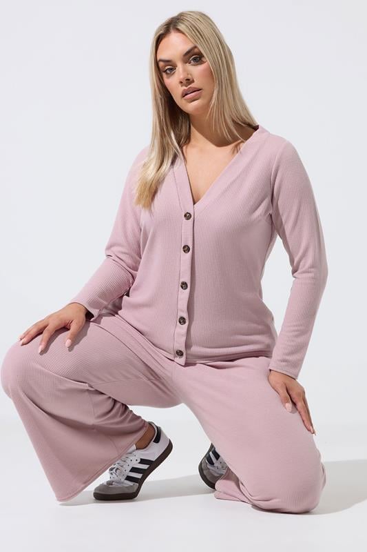  LIMITED COLLECTION Plus Size Pink Ribbed Button Cardigan
