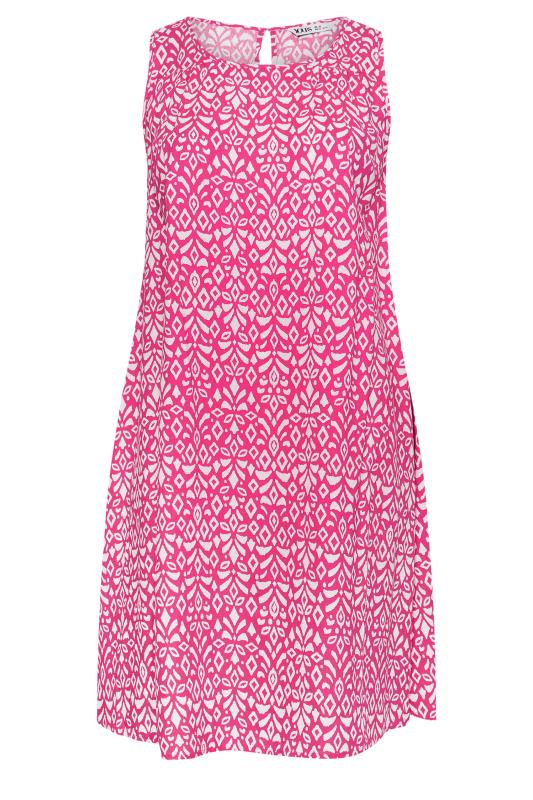 YOURS Plus Size Pink Ikat Print Swing Dress | Yours Clothing 5
