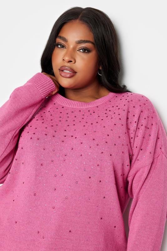 YOURS Plus Size Pink Embellished Knitted Jumper | Yours Clothing 4