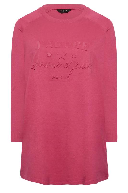 Plus Size Pink 'J'adore' Embossed Raglan T-Shirt | Yours Clothing 6