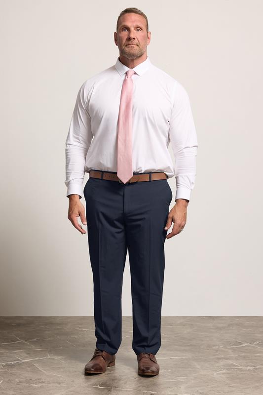 D555 Big & Tall Navy Blue Stretch Formal Trousers | BadRhino 1