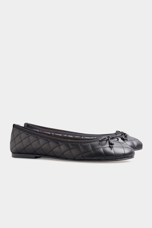 Tall  LTS Black Leather Quilted Ballet Pumps