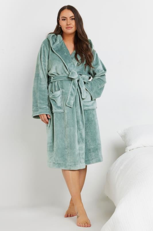 Plus Size  YOURS Curve Mint Green Hooded Dressing Gown