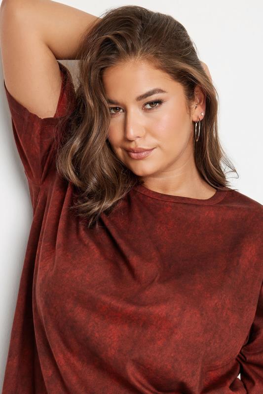 YOURS Plus Size Red Acid Wash Oversized T-Shirt | Yours Clothing 4