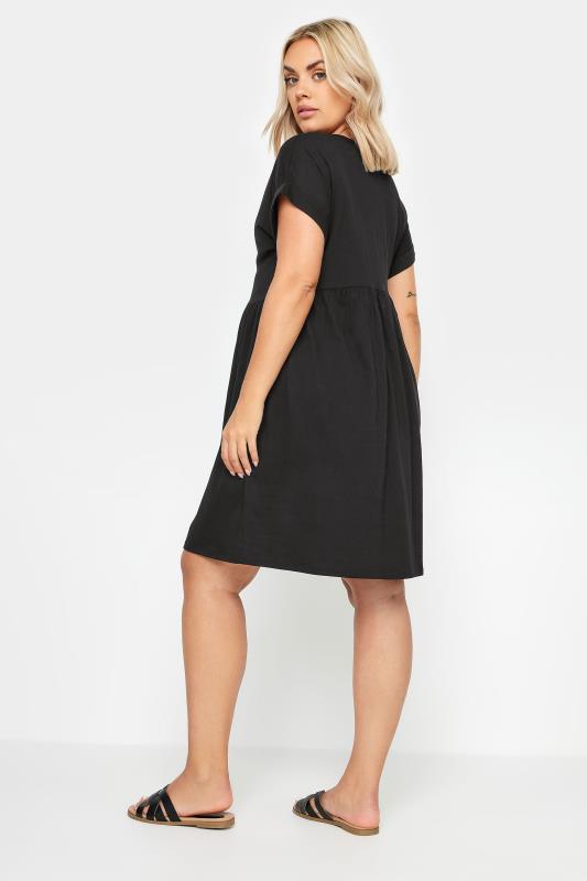 YOURS Plus Size Black Button Front Smock Dress | Yours Clothing 3