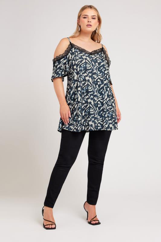 YOURS LONDON Plus Size Black Animal Print Lace Cold Shoulder Top | Yours Clothing 3