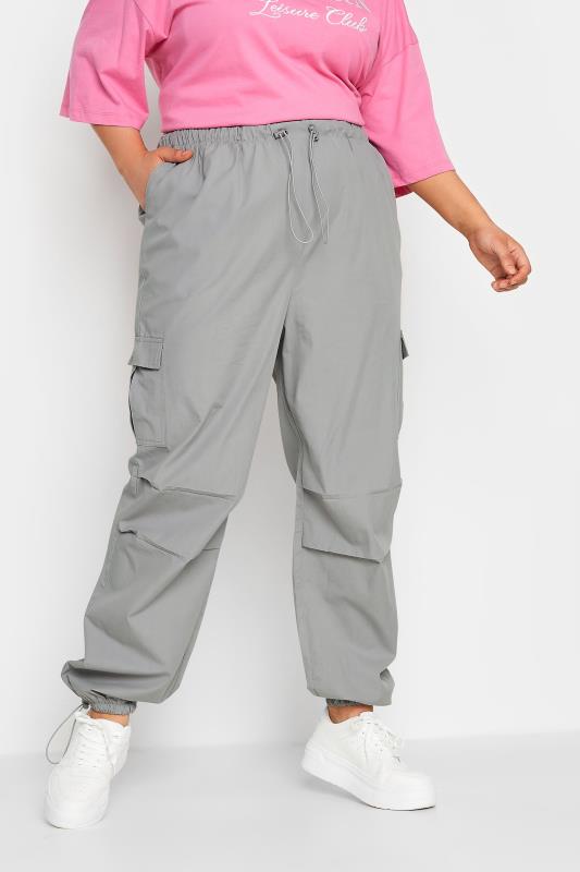 YOURS Curve Plus Size Grey Cuffed Parachute Trousers | Yours Clothing  2