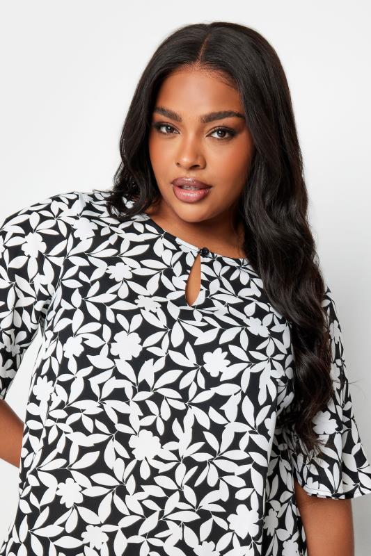 YOURS Plus Size Black Floral Print Keyhole Tunic Top | Yours Clothing 4