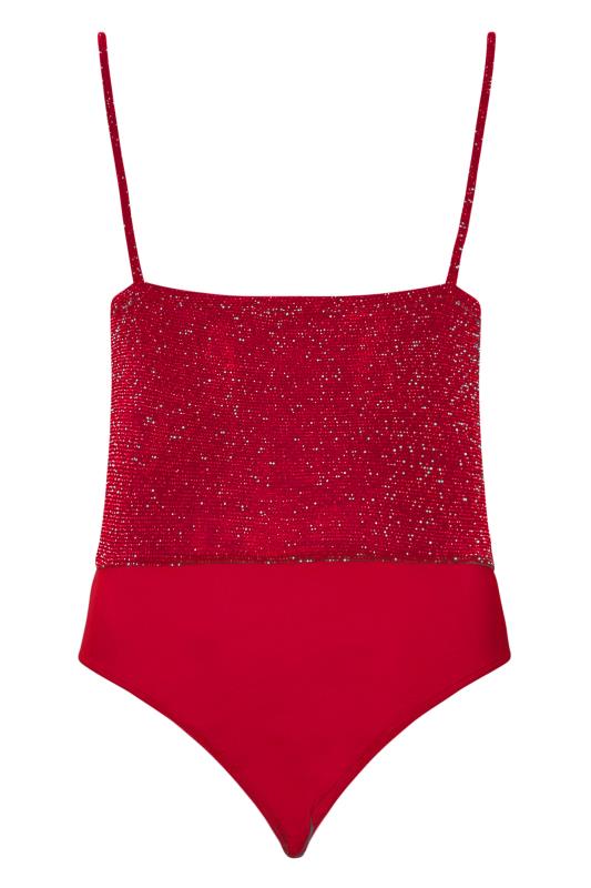 LIMITED COLLECTION Curve Burgundy Red Glitter Ruched Bodysuit | Yours Clothing 7
