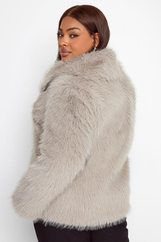 YOURS Curve Plus Size Light Grey Faux Fur Jacket | Yours Clothing  4