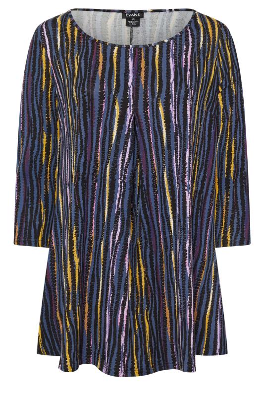 Evans Blue Stripe Print Pleat Front Tunic Top 5