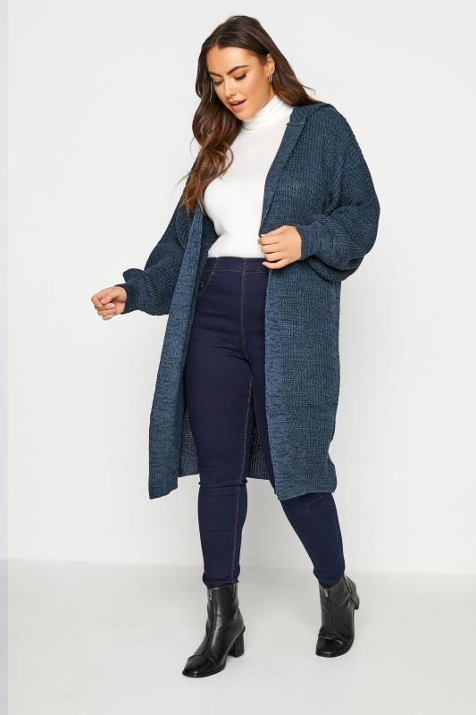 Plus Size Curve Blue Twist Longline Hooded Cardigan | Yours Clothing 2