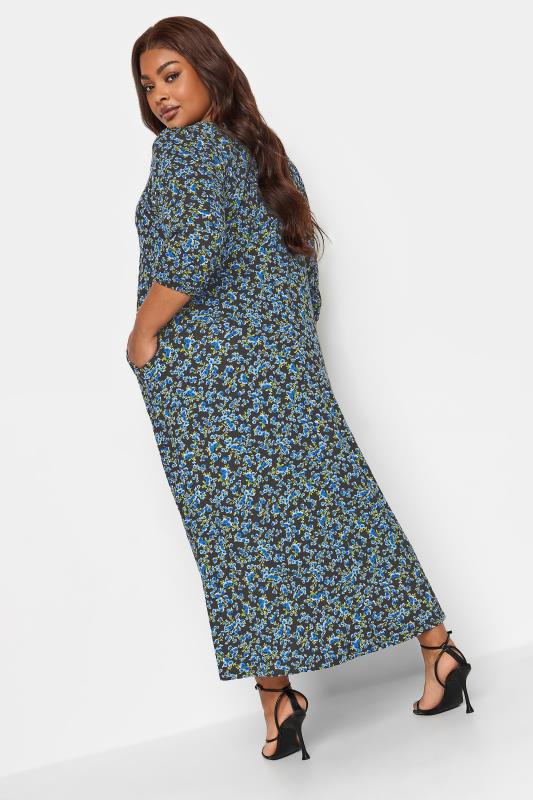 YOURS Plus Size Blue Ditsy Floral Print Maxi Dress | Yours Clothing 3