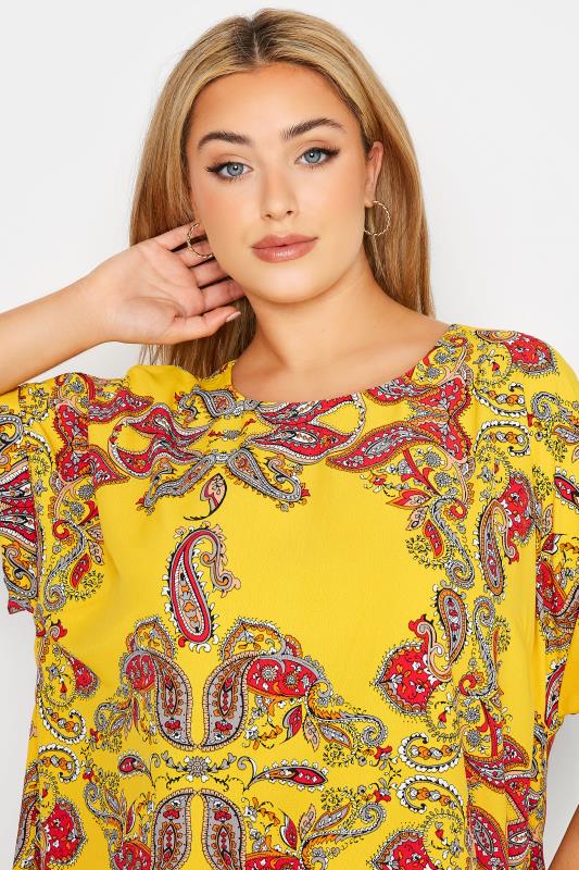 Plus Size Yellow Paisley Print Short Sleeve Top | Yours Clothing  4