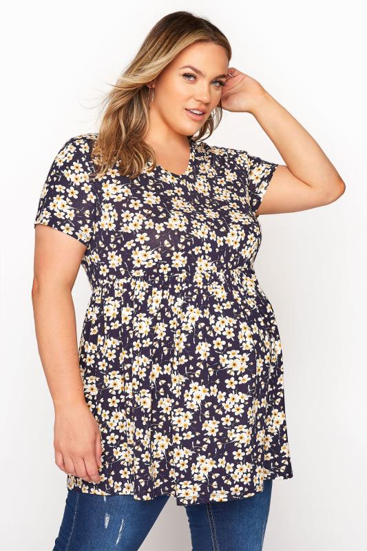 BUMP IT UP MATERNITY Black Floral Smock Top_A.jpg