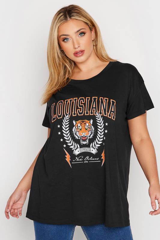 Curve Plus Size Black 'Louisiana' Tiger Print T-Shirt | Yours Clothing 1