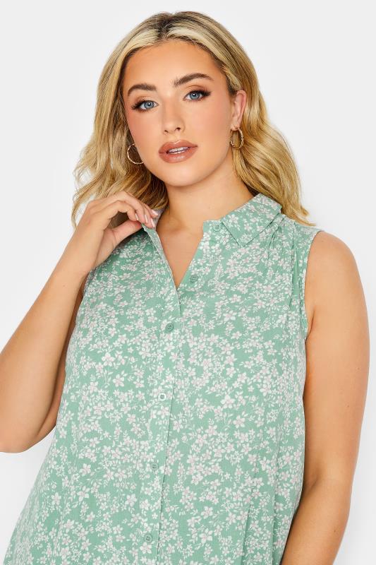 YOURS Plus Size Sage Green Ditsy Floral Print Blouse | Yours Clothing 4