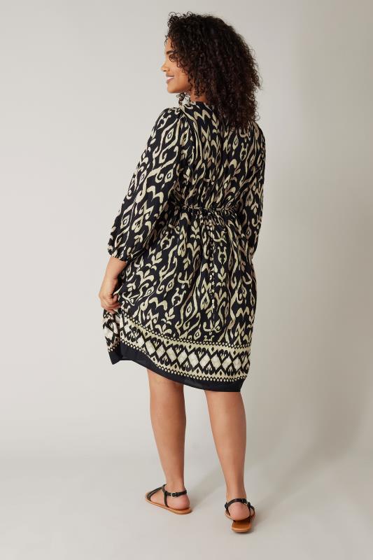 EVANS Plus Size Black & Brown Ikat Print Midi Dress | Evans 3