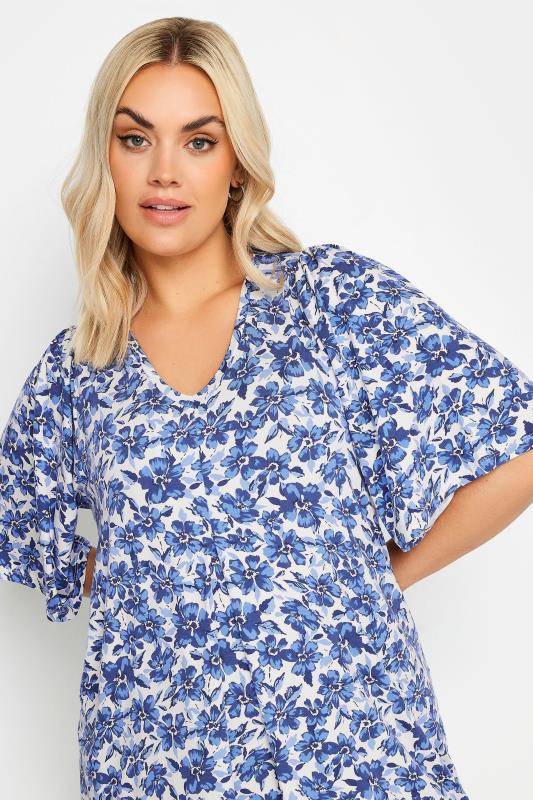 YOURS Plus Size Blue Floral Pleated Swing Top | Yours Clothing  4